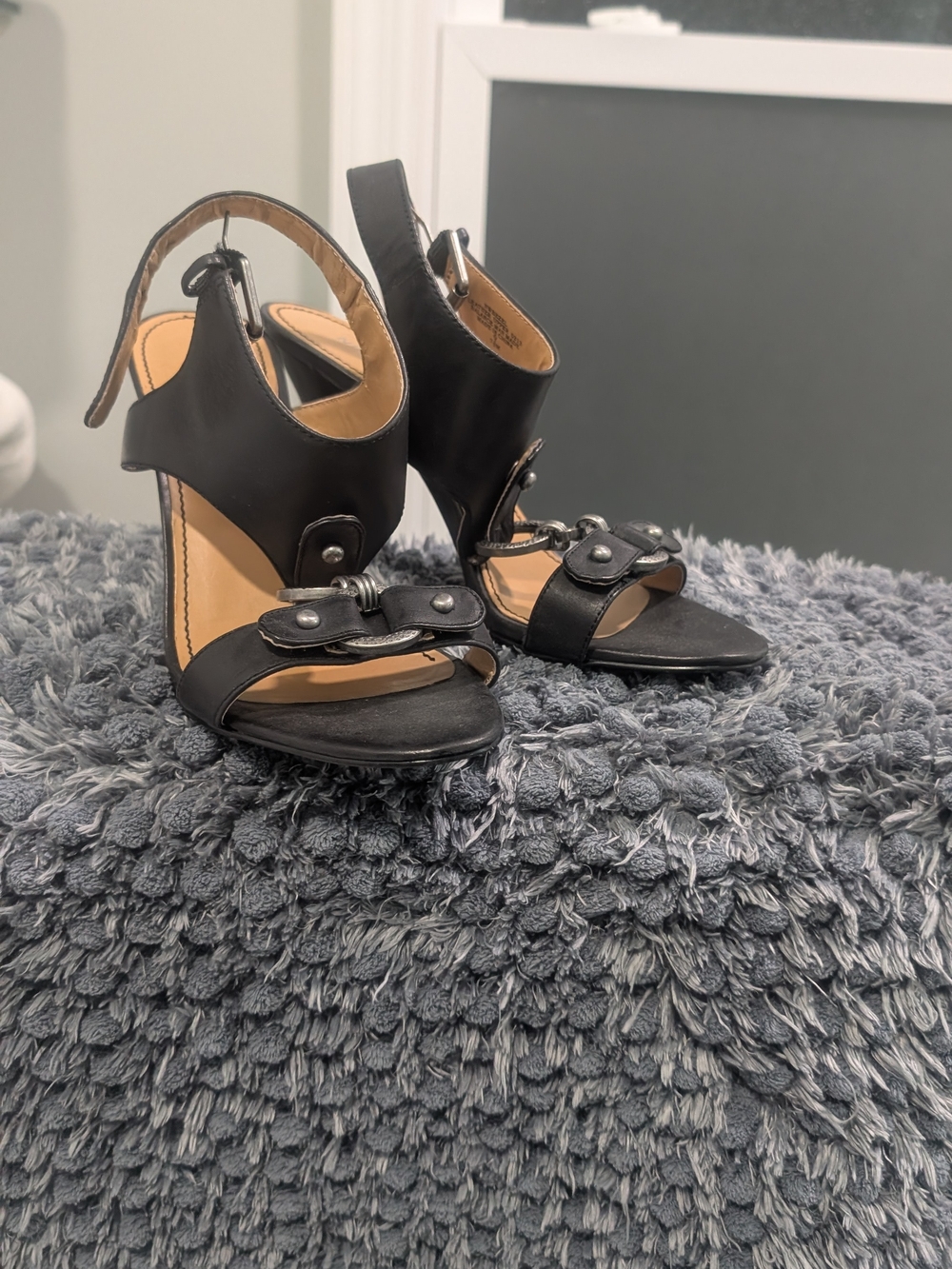 Nine West Black Open-Toe Ankle-Strap Heels